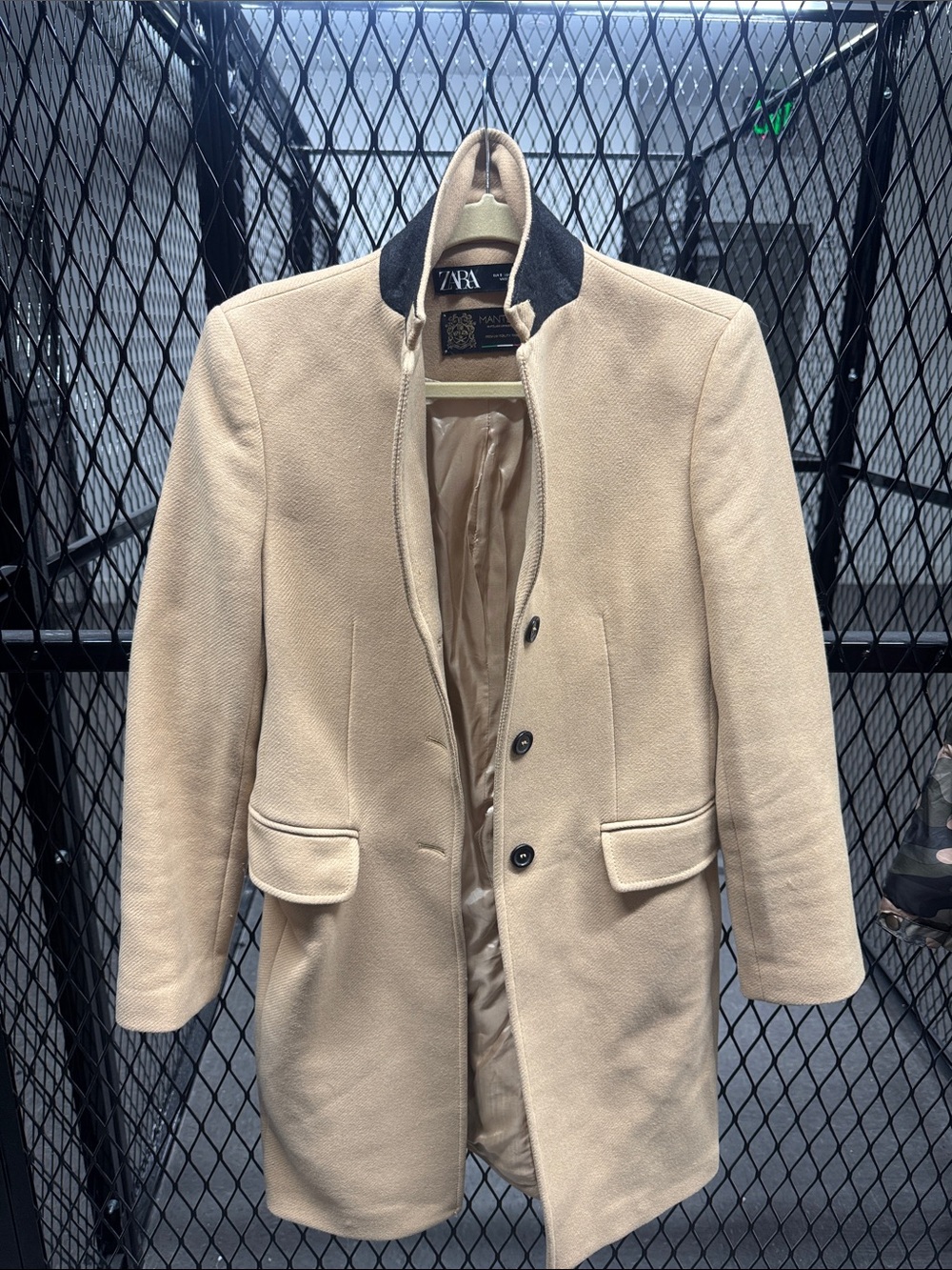 Zara Cream Coat with Black Collar Detail